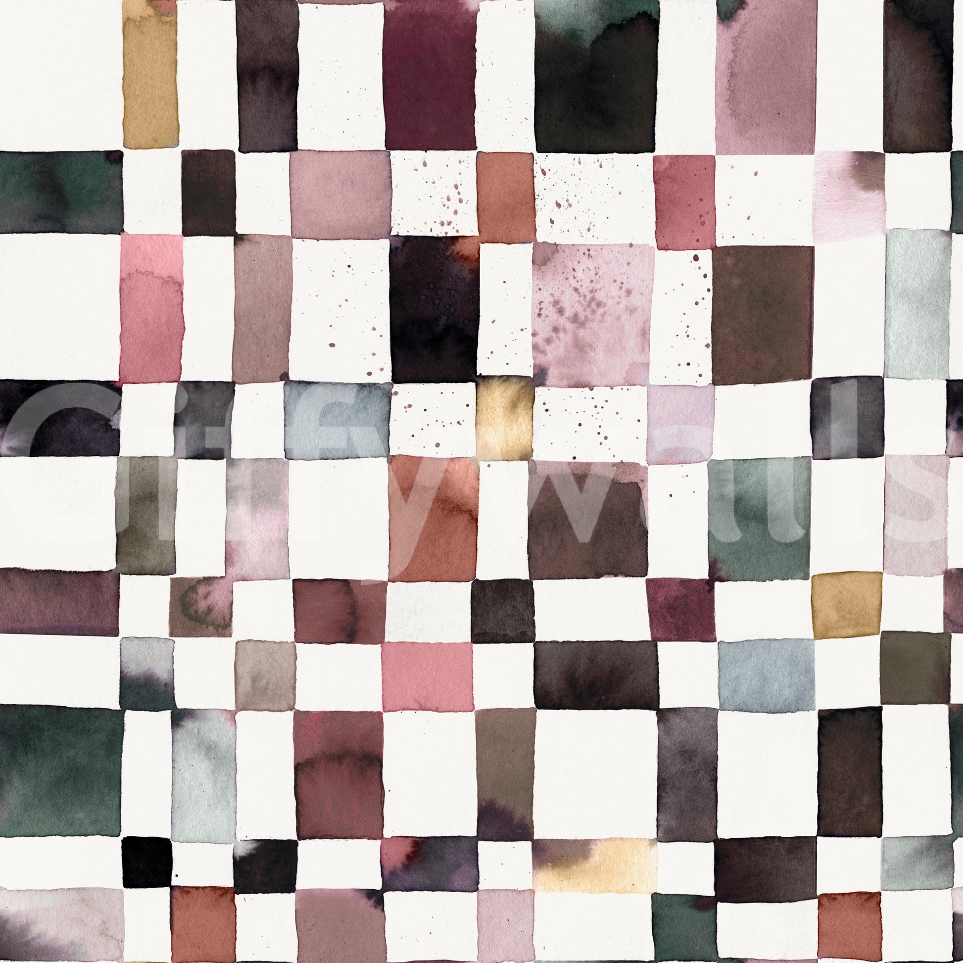 Wallpaper with hand-painted checker style for relaxed walls.

