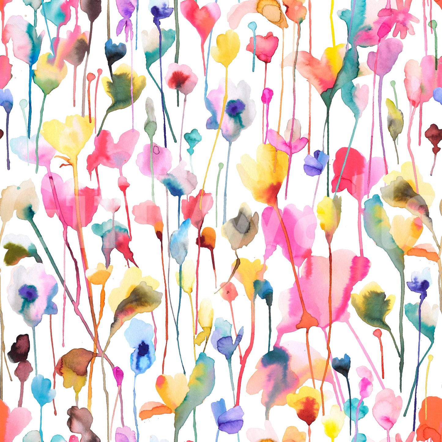 Wild Flowers Watercolor Pink Wallpaper⁠