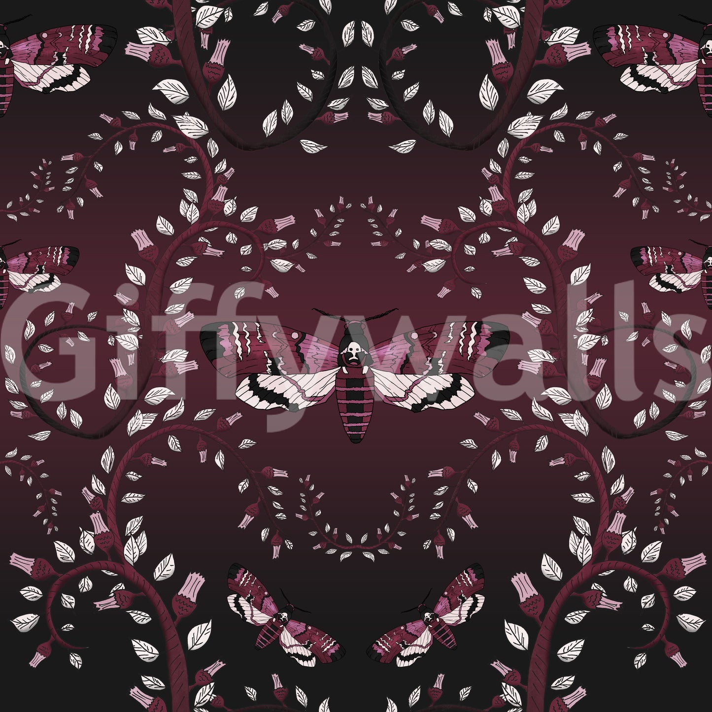 Statement wallpaper with rich red winged moths

