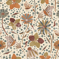 Botanical mural wallpaper with fall accents

