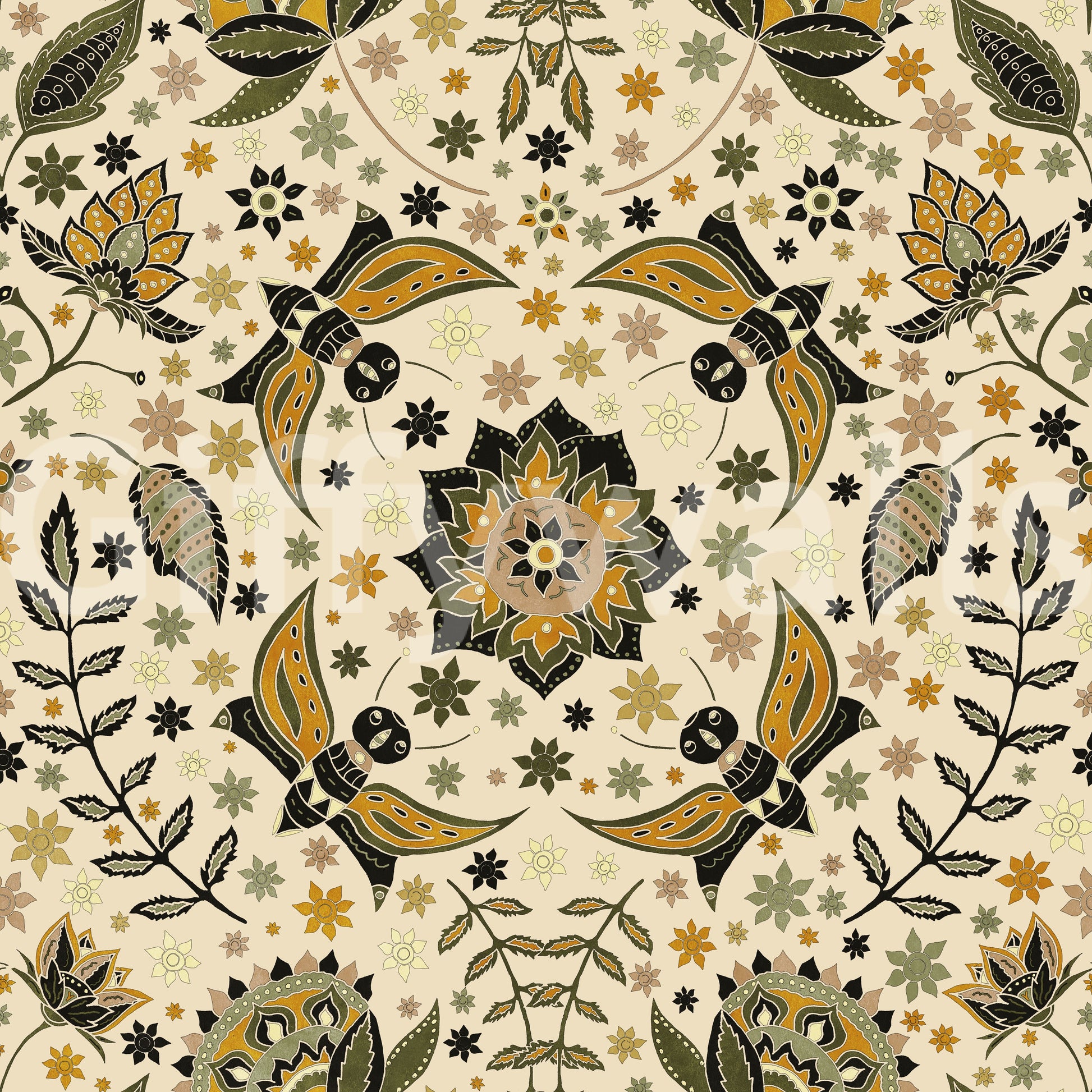 Leaf and insect pattern mural for walls

