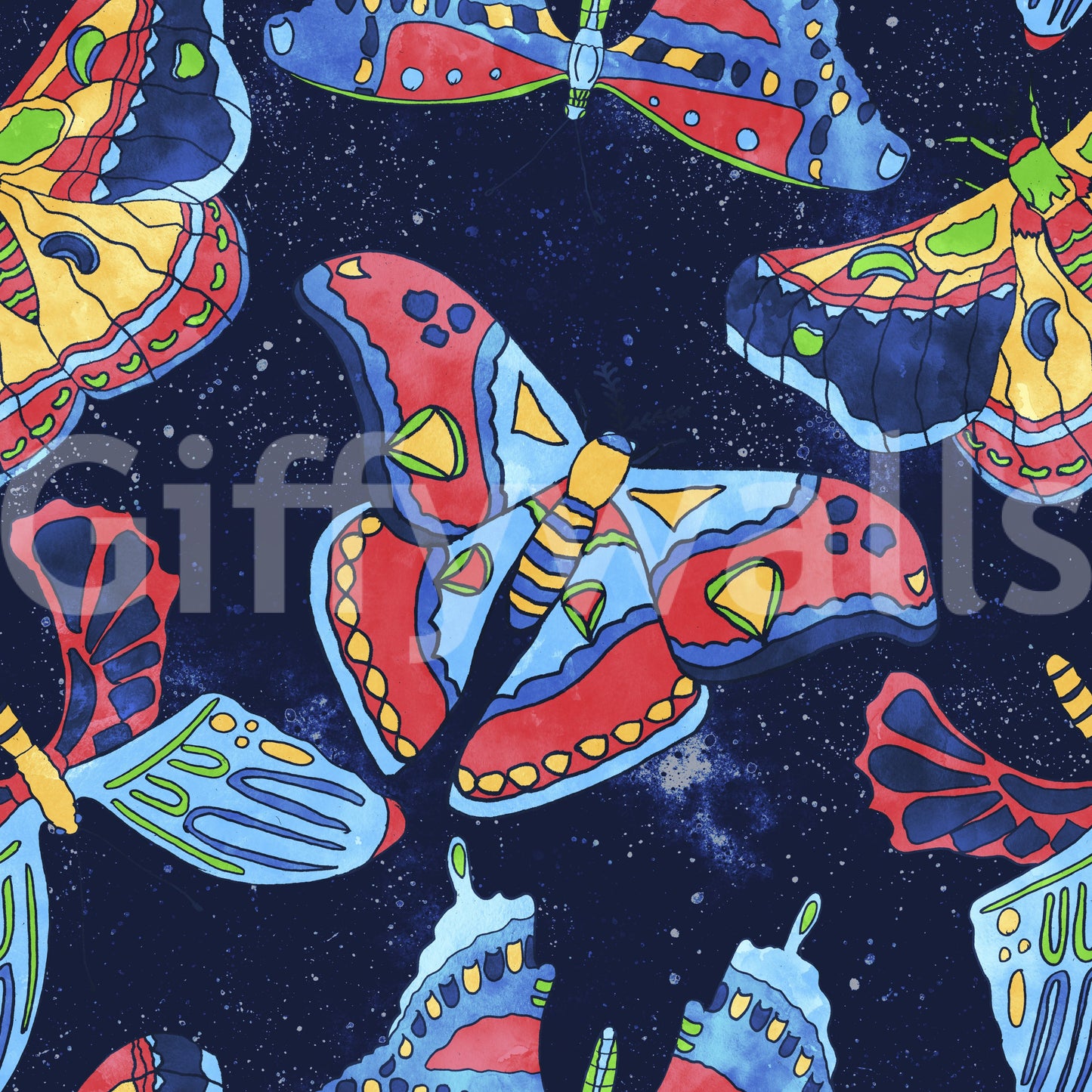 Artistic moth wallpaper with cosmic elements

