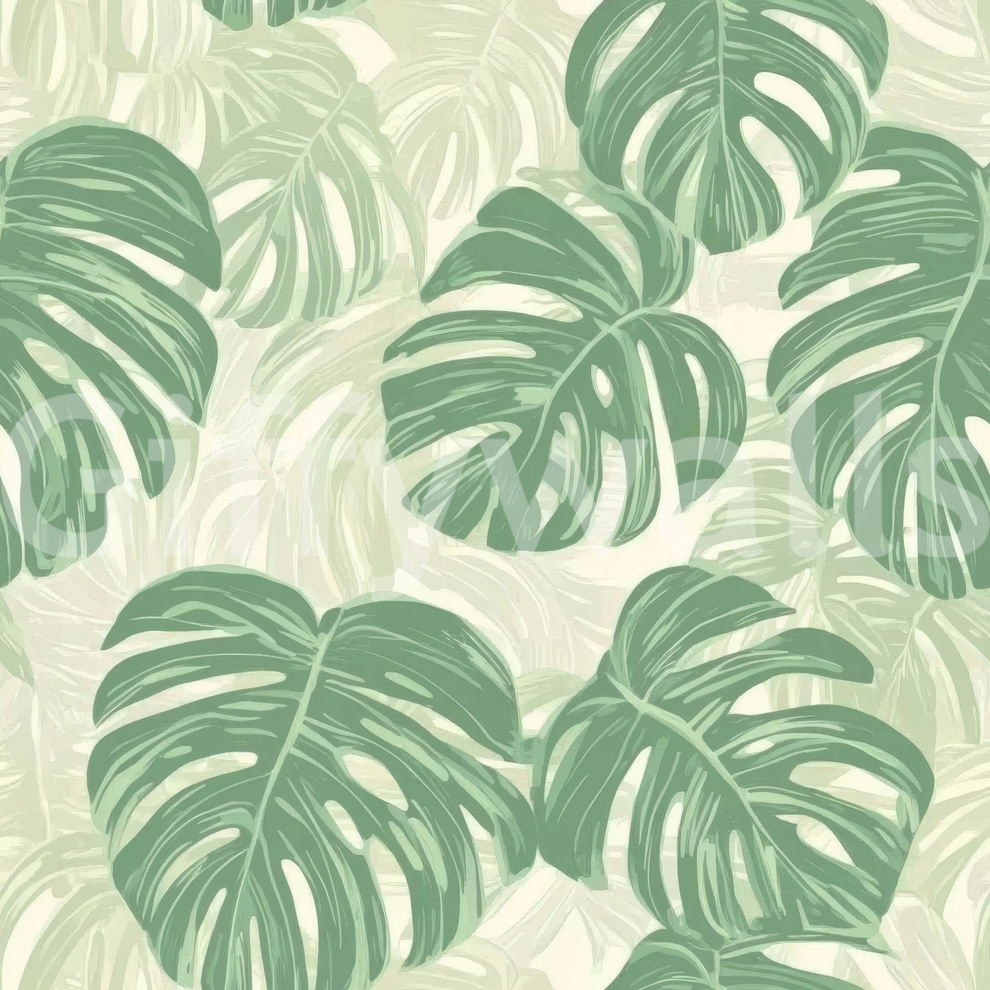Vibrant green monstera leaf mural for bringing nature indoors.

