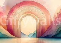 Bold rainbow colors and arches in the Rainbow Dream Arches 2 mural.

