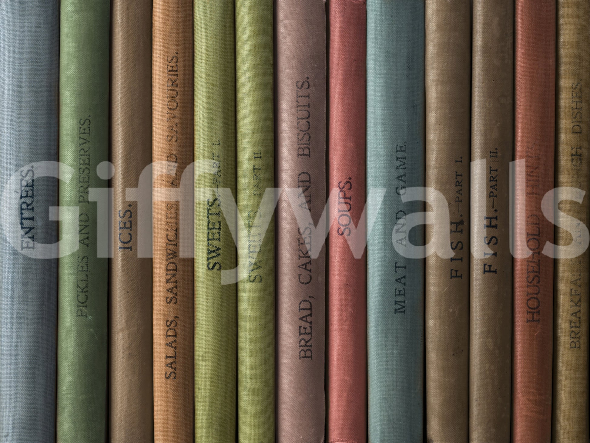 Colorful book spines wall mural for creating a reading nook atmosphere.

