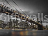 Architectural NYC mural with Brooklyn Bridge detail

