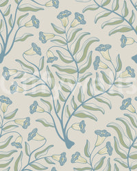 Gray botanical wallpaper with trumpet flower details


