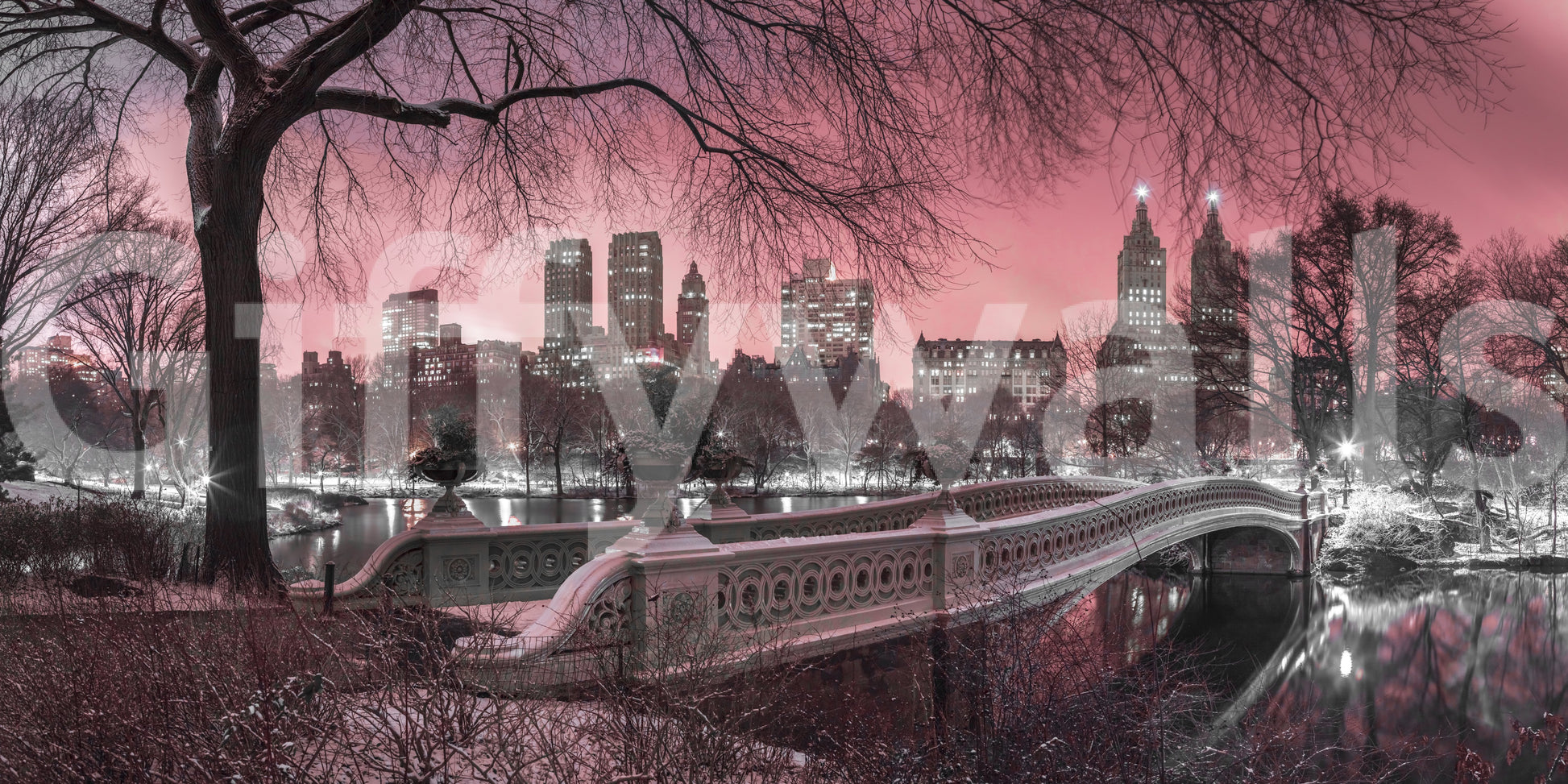 Pink Dusk over Central Park mural bringing peace and tranquility to your space.

