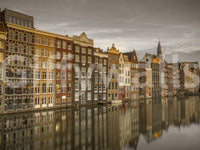 Stunning reflection of Dutch architecture in a tranquil canal wall mural.

