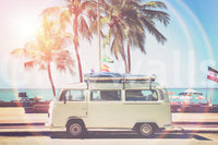 Adventure-filled camper van mural for living spaces.

