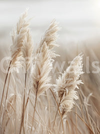 Coastal nature mural featuring pampas grass by the sea

