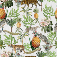 Hand-drawn savanna wildlife in scenic wallpaper

