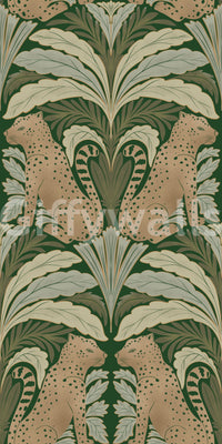 Wallpaper with twin leopards and stylized florals

