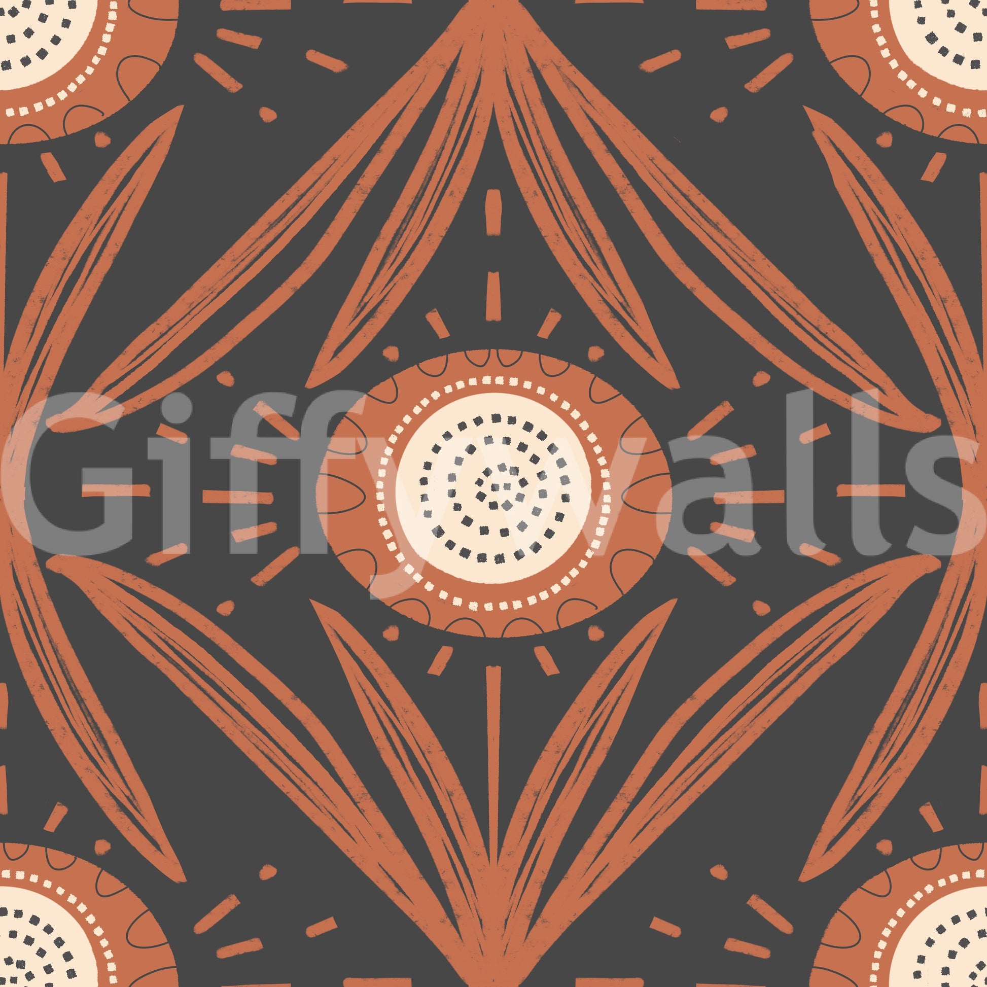 Charcoal and terracotta floral wallpaper pattern
