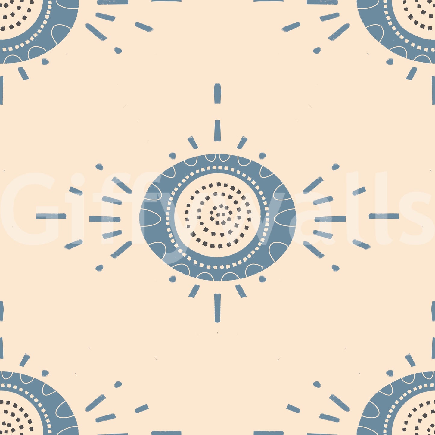 Folk Bloom Light Dusty Blue Cream Scandinavian Mid Mod Floral Wallpaper⁠