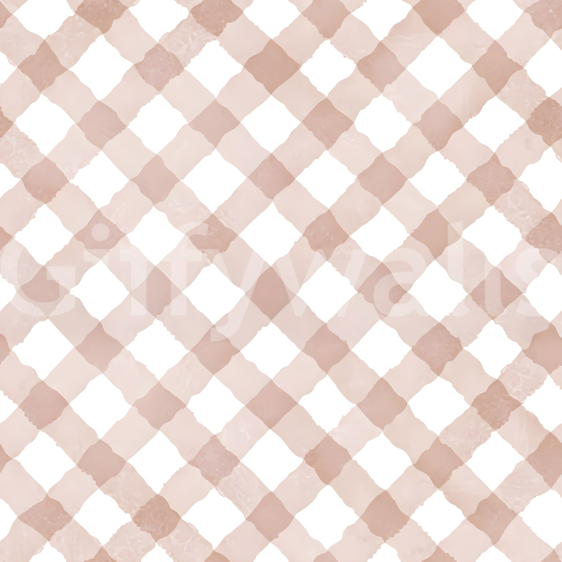 Hand-painted pink gingham wallpaper for a soft, inviting atmosphere

