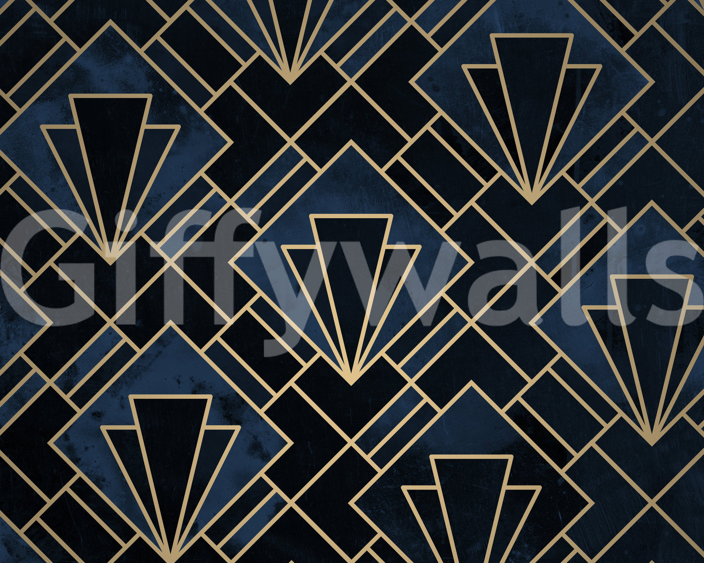Bold navy blue and gold geometric design wall mural for decor

