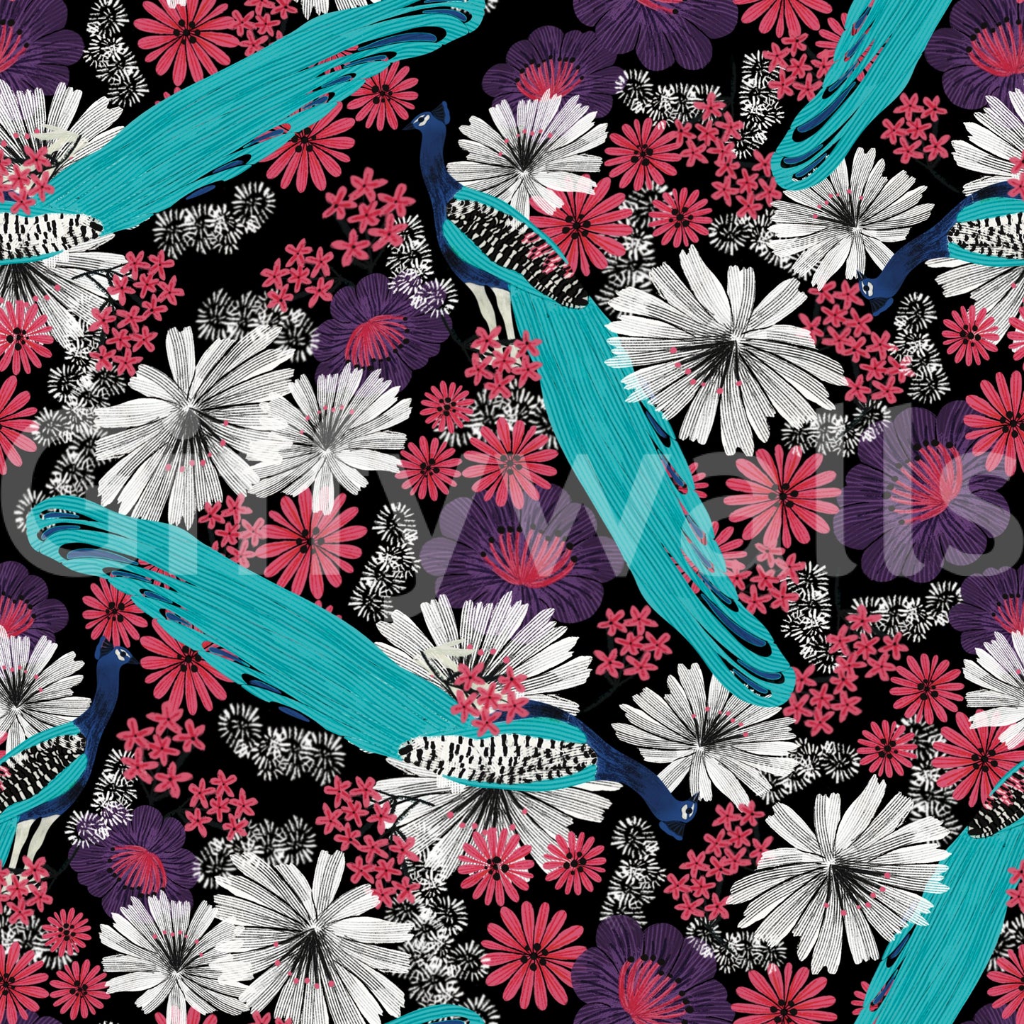 Elegant wallpaper with detailed peacock artwork

