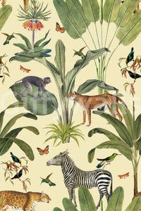 Wildlife mural with plants and birds

