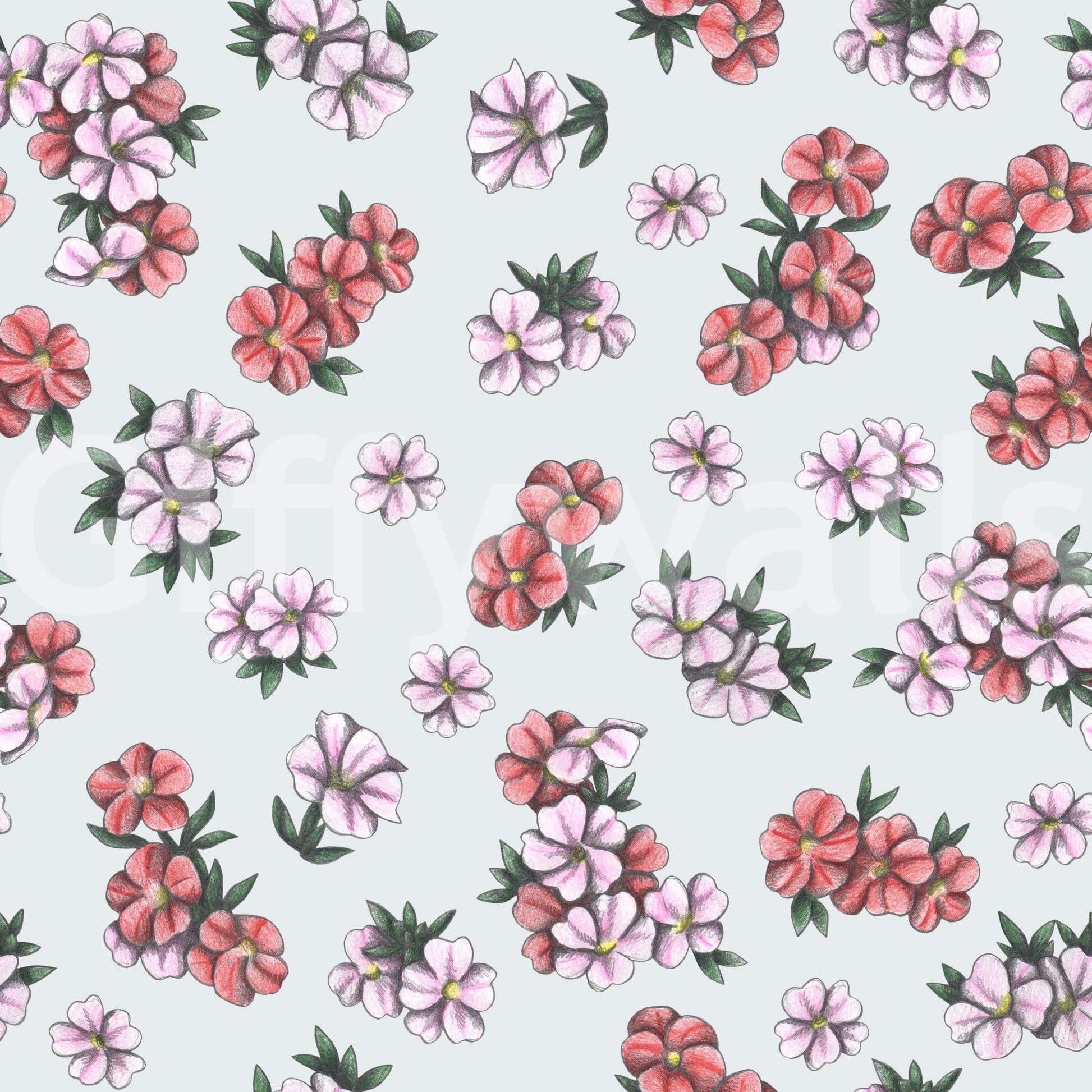 Subtle floral mural with pink petals

