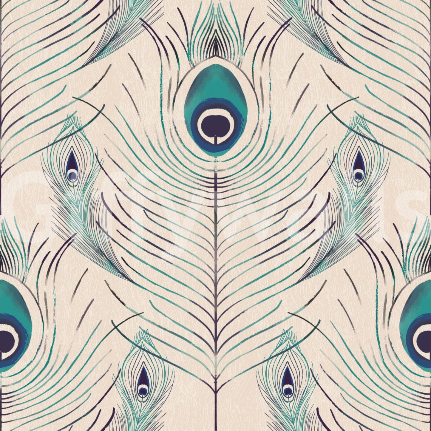 Neutral-toned peacock feather wall mural

