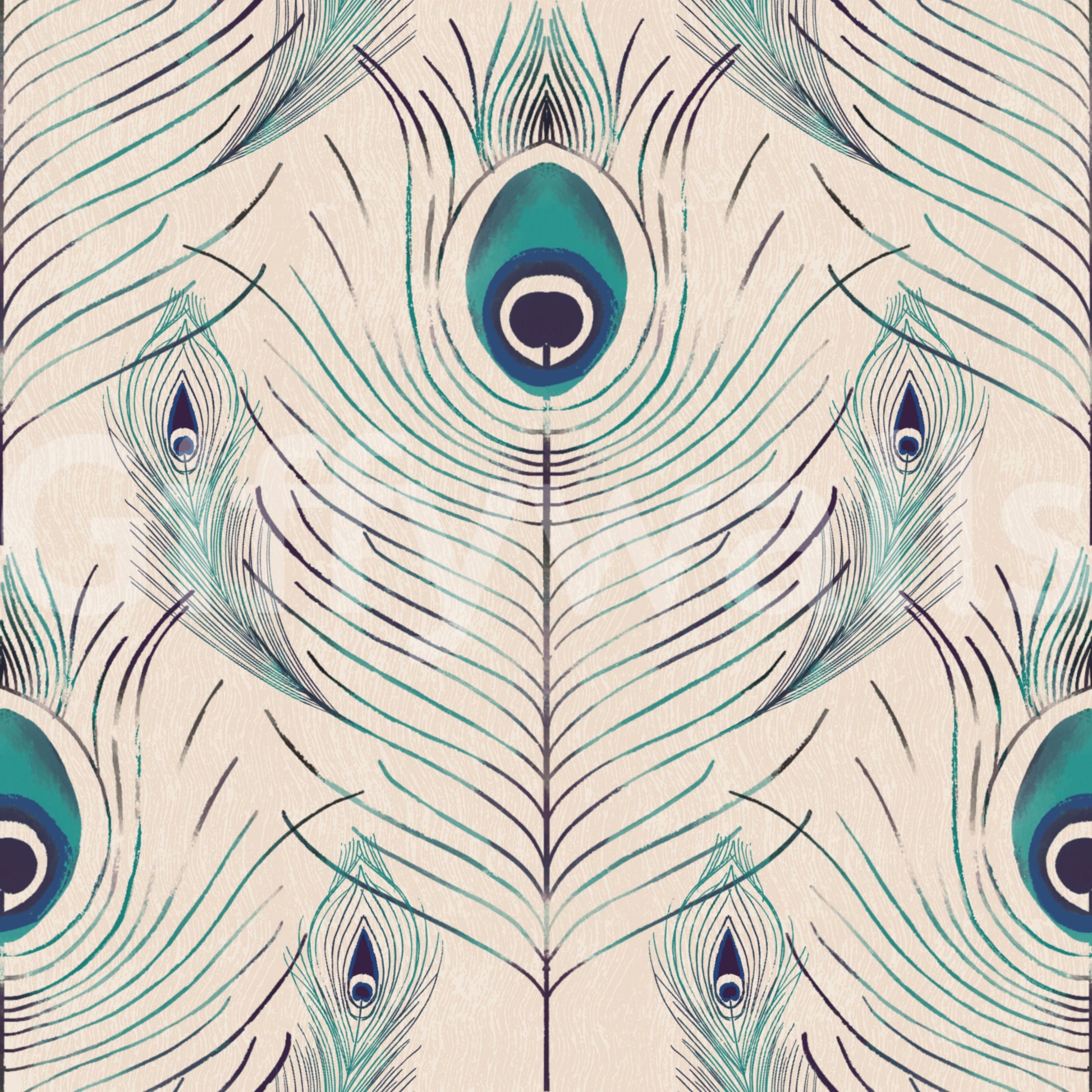 Neutral-toned peacock feather wall mural

