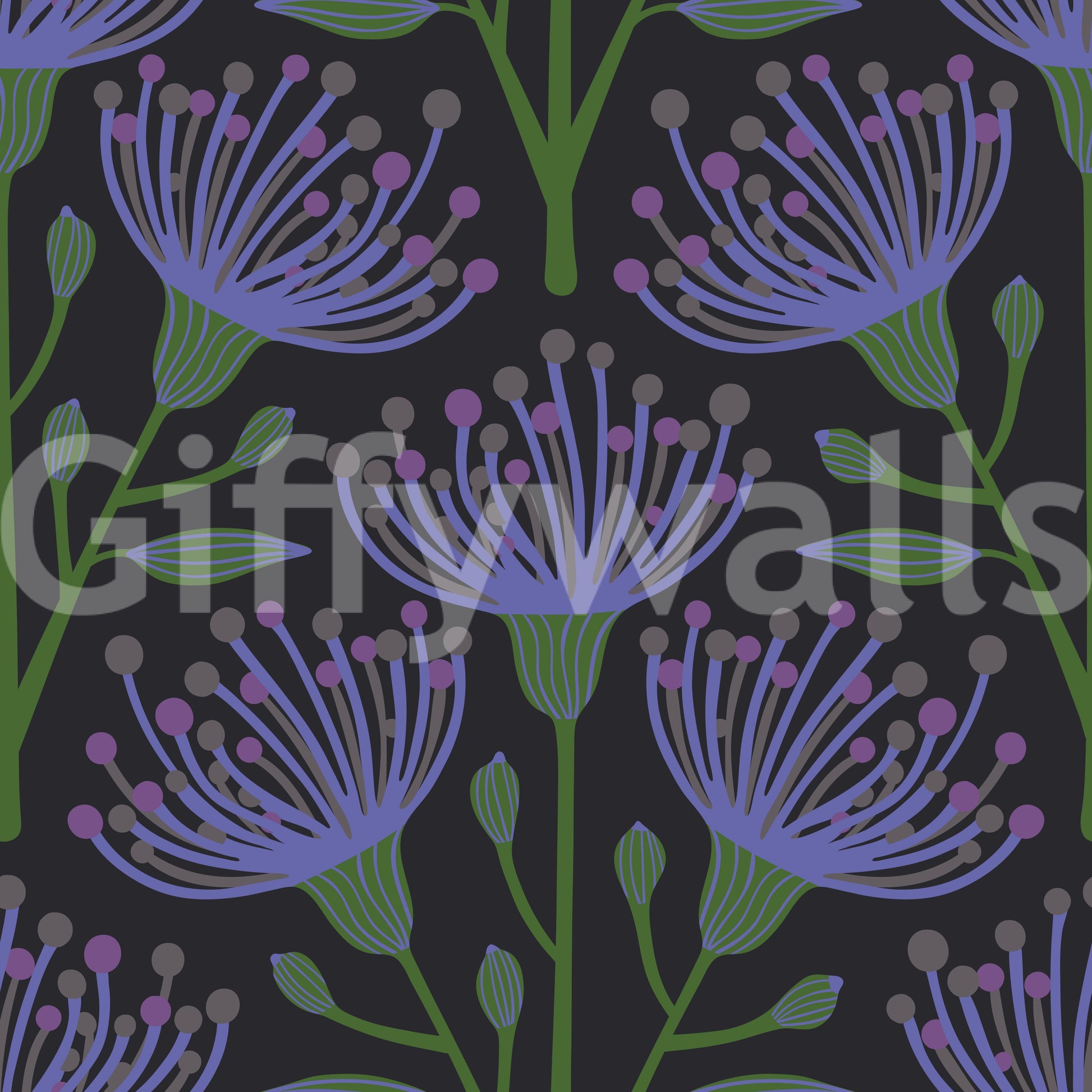 Subtle purple flower mural design
