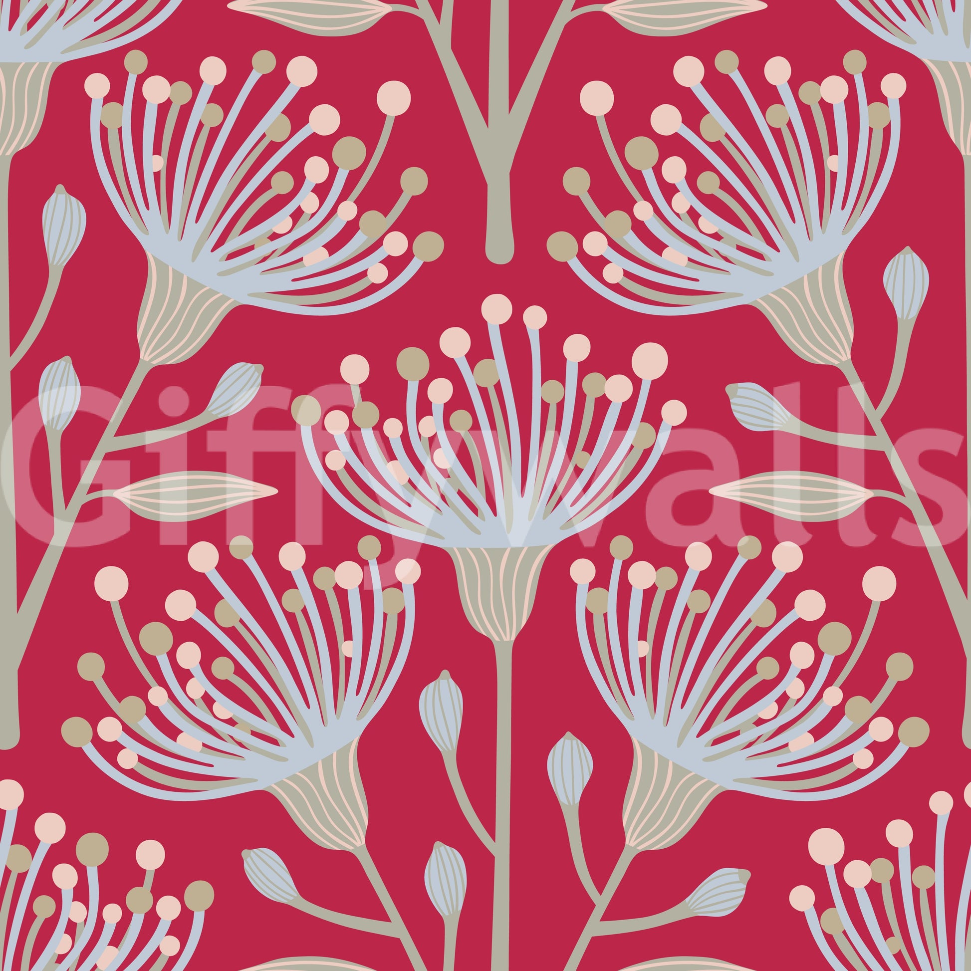 Natural leaf pattern red wallpaper
