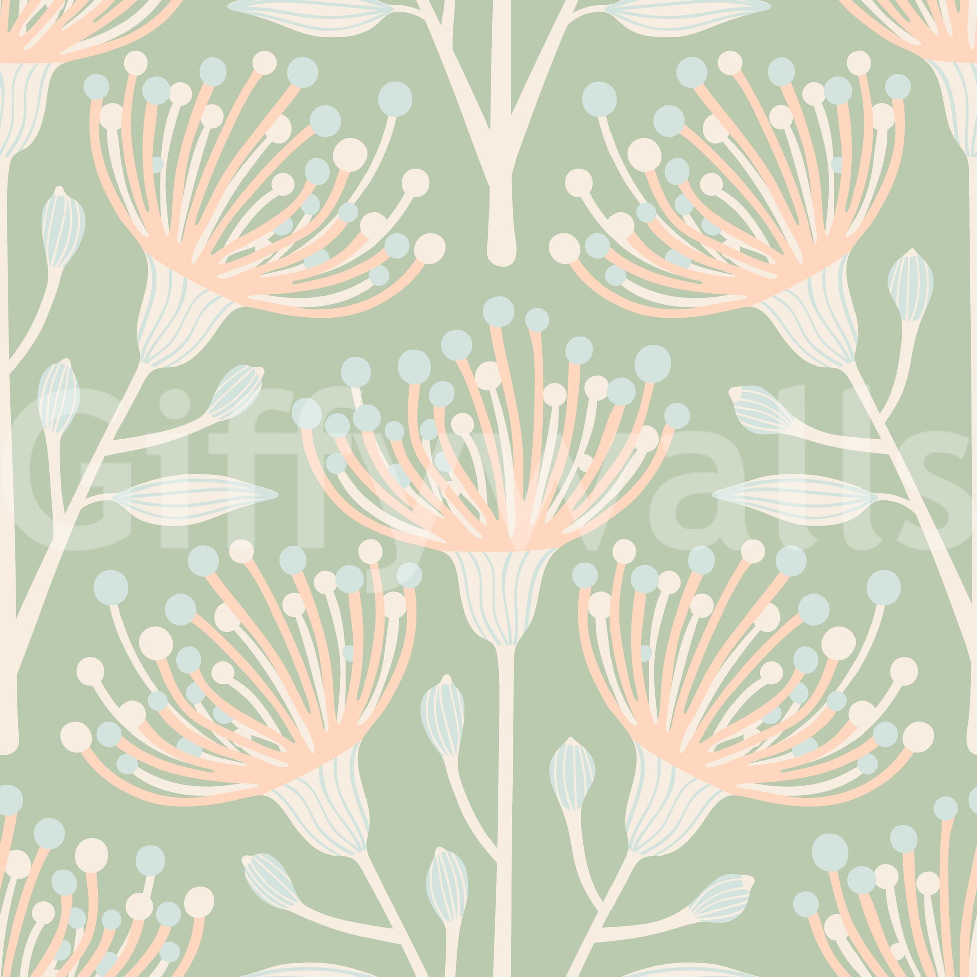 Floral wallpaper with a soft, painted feel.

