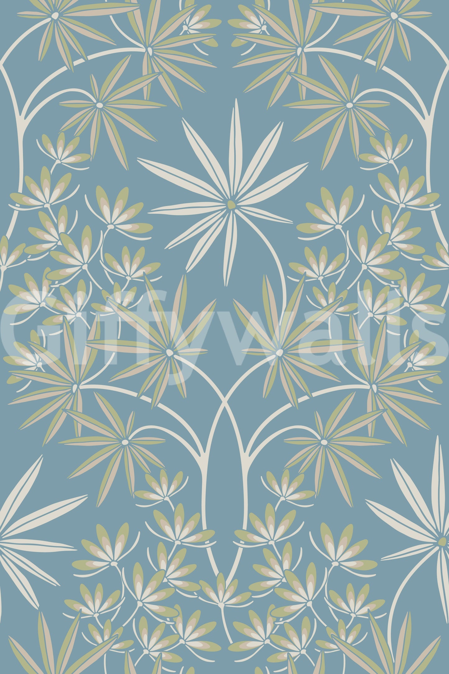 Glamour Floral Damask Cottage Sage Green Light Blue Wallpaper⁠