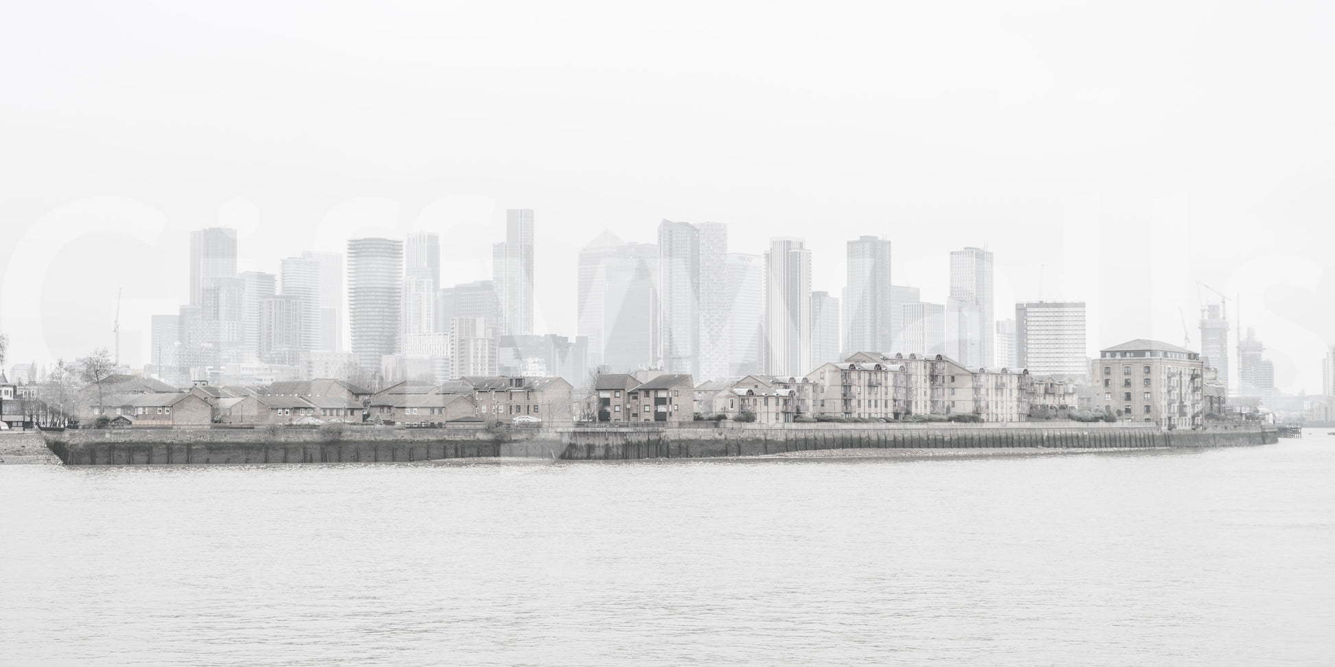 Captures the essence of a city enveloped in a soft, atmospheric haze.
