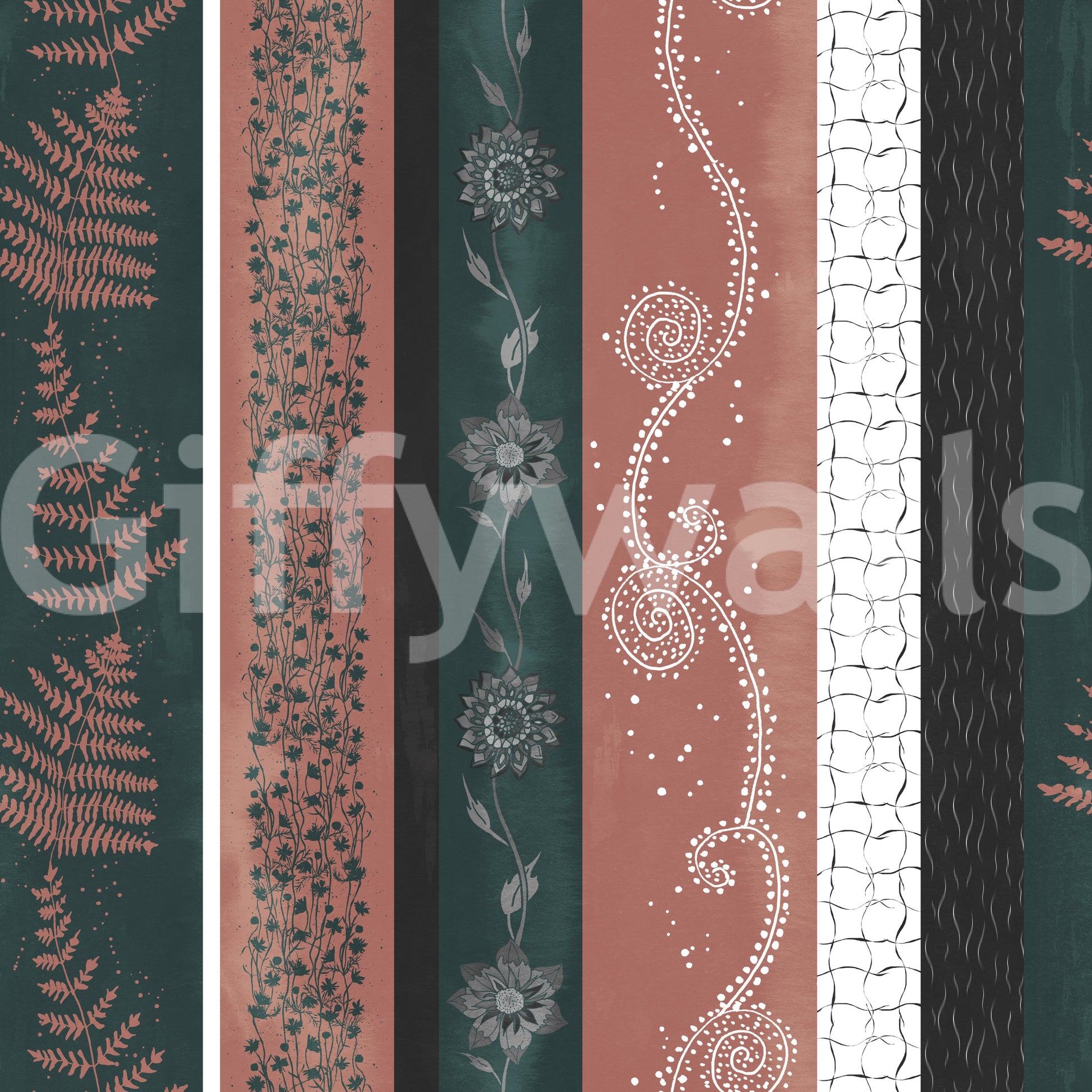 Wallpaper with a mix of teal and brown tones.

