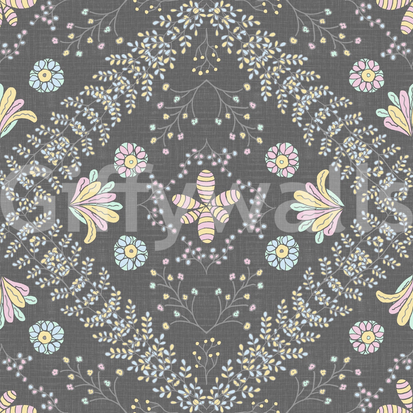 soft pastel floral design on gray
