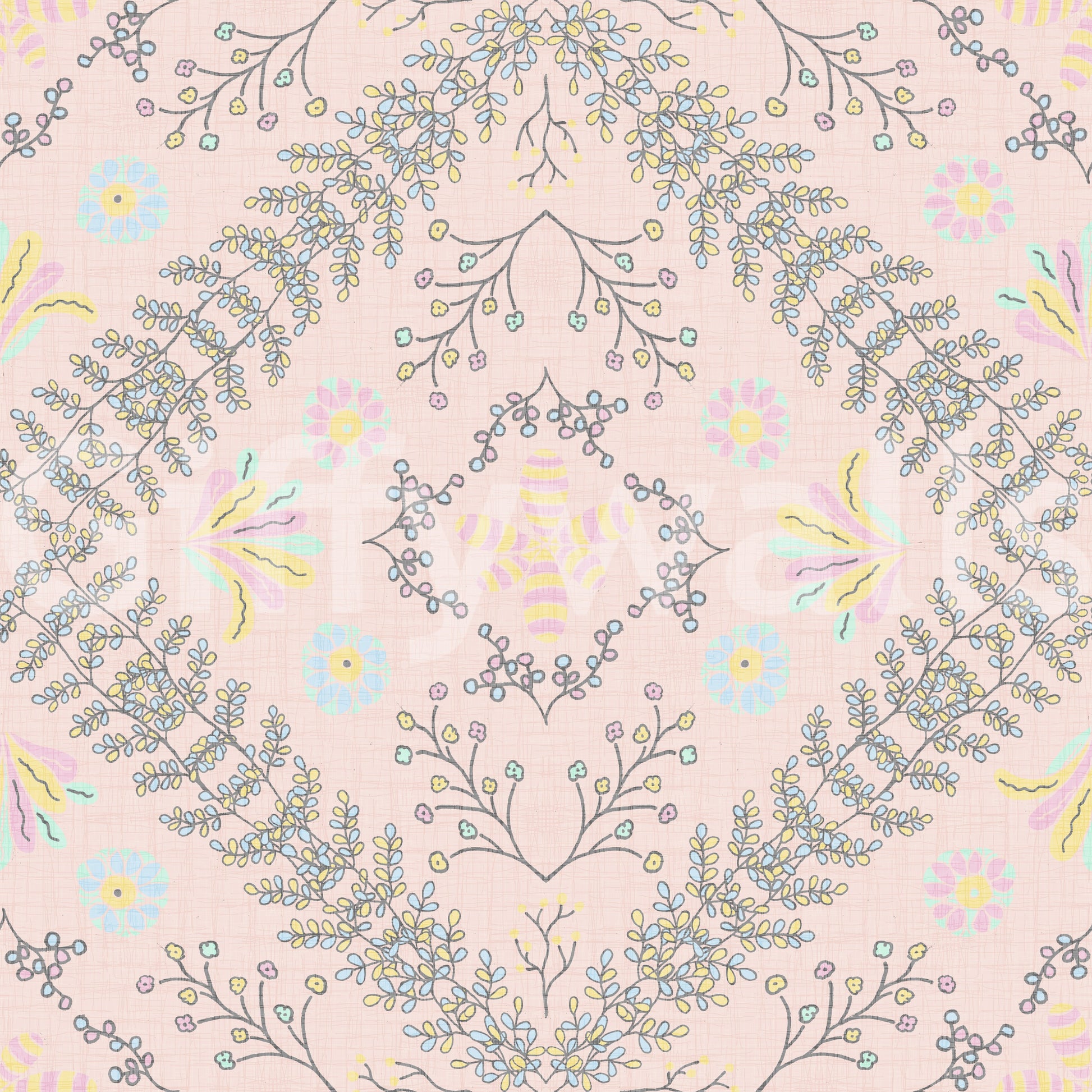 botanical motifs on a pink background

