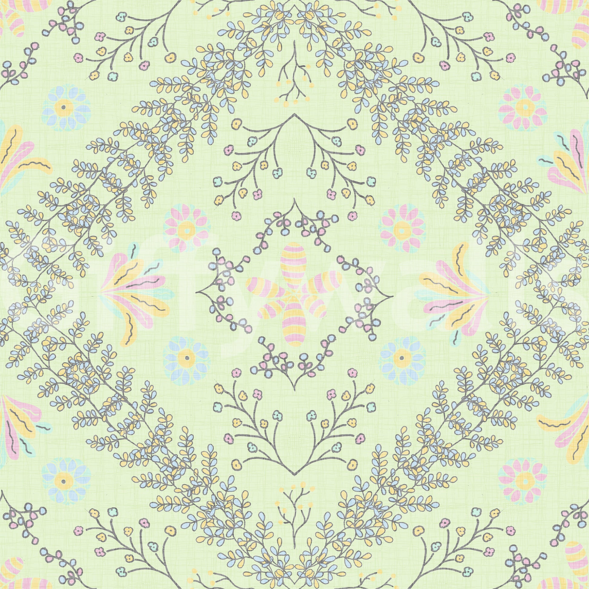 botanical motifs on a green background

