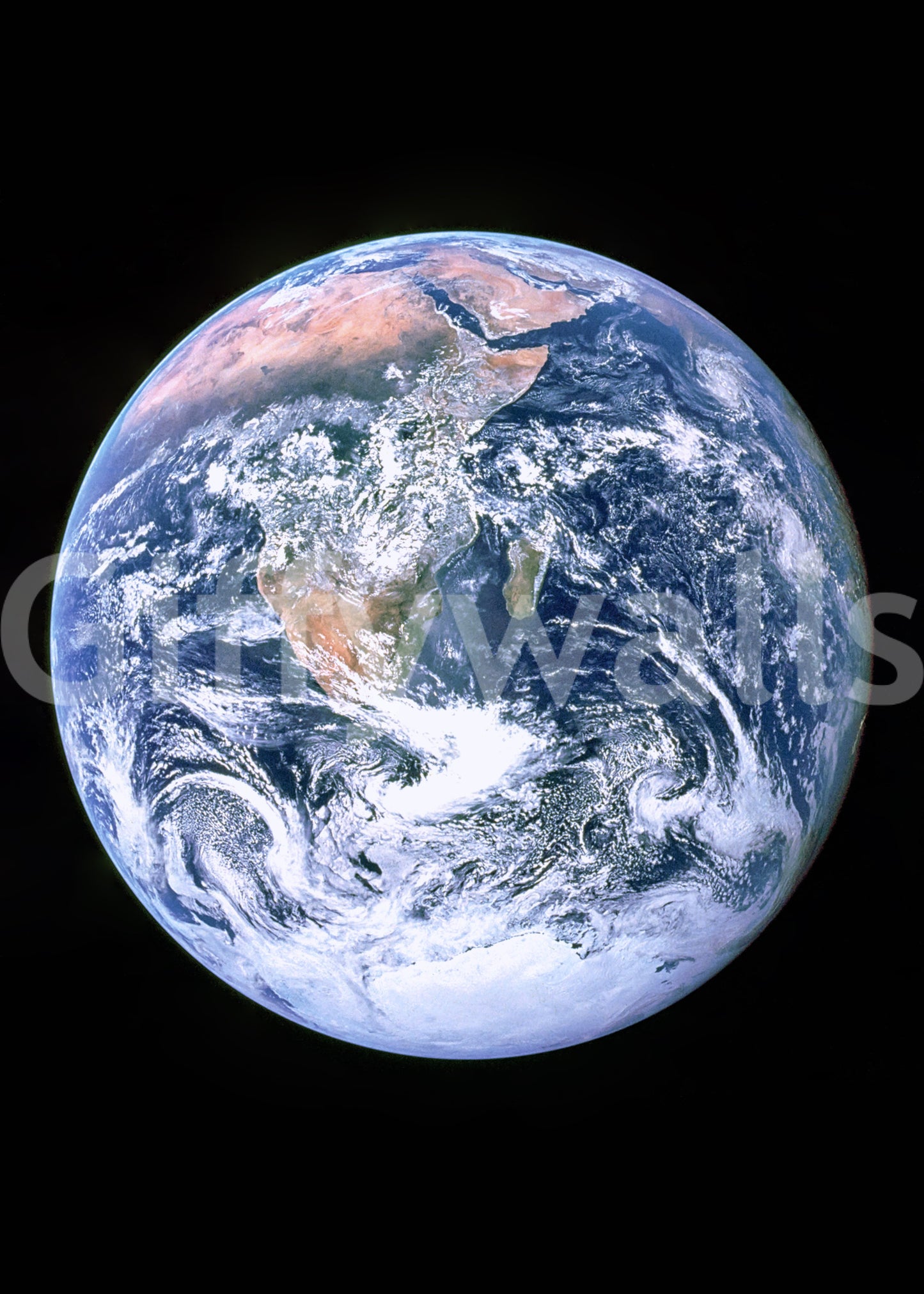 The mural gives the illusion of a window looking out into space.
