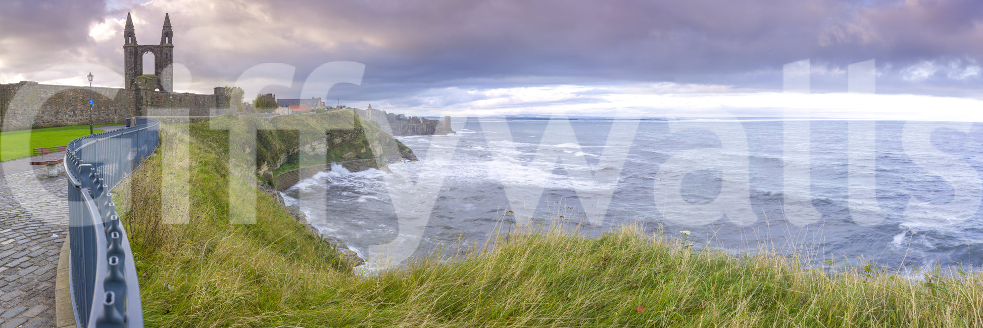 A high-quality print of a tranquil coastline.

