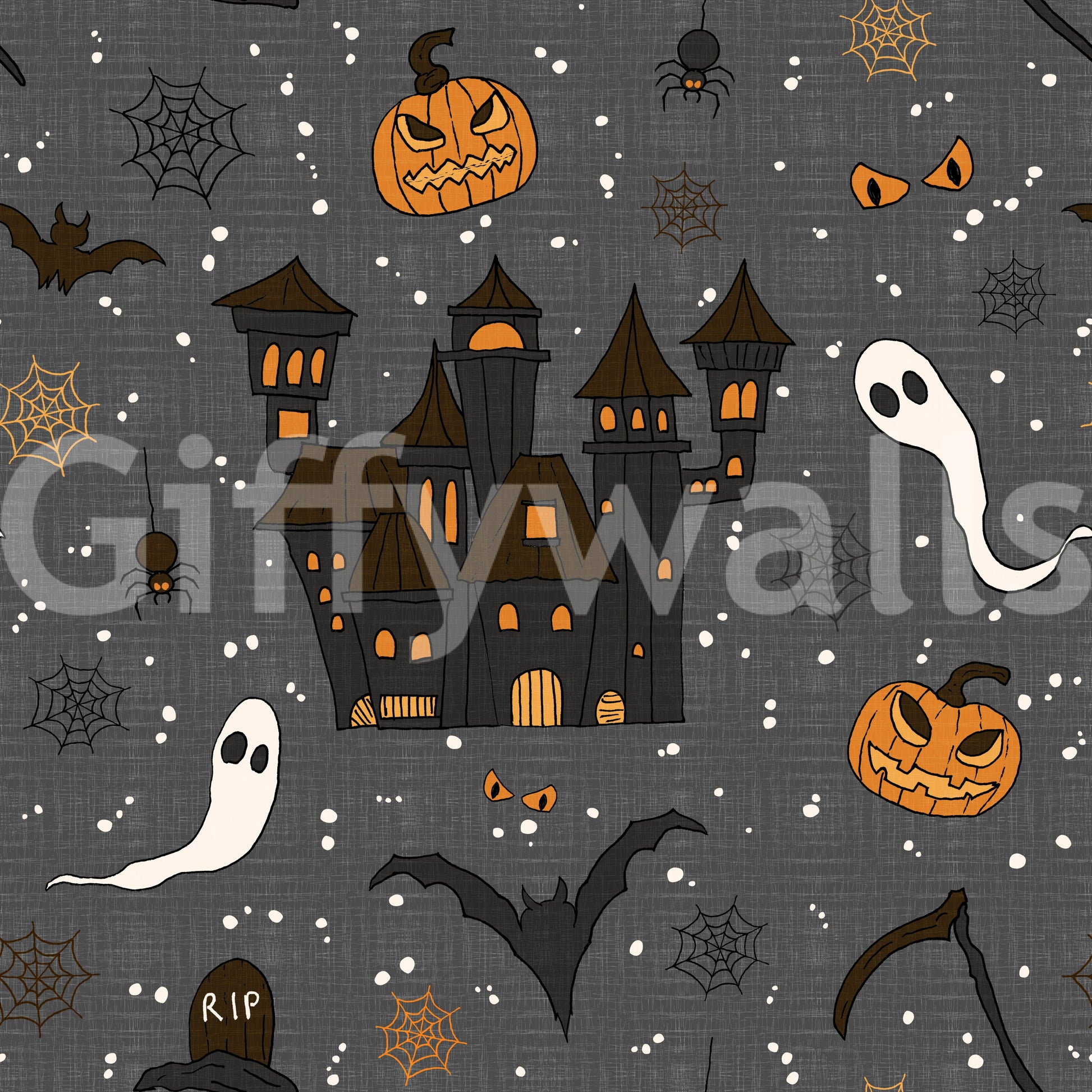 Phantom Castle Graveyard Gray spooky wallpaper.

