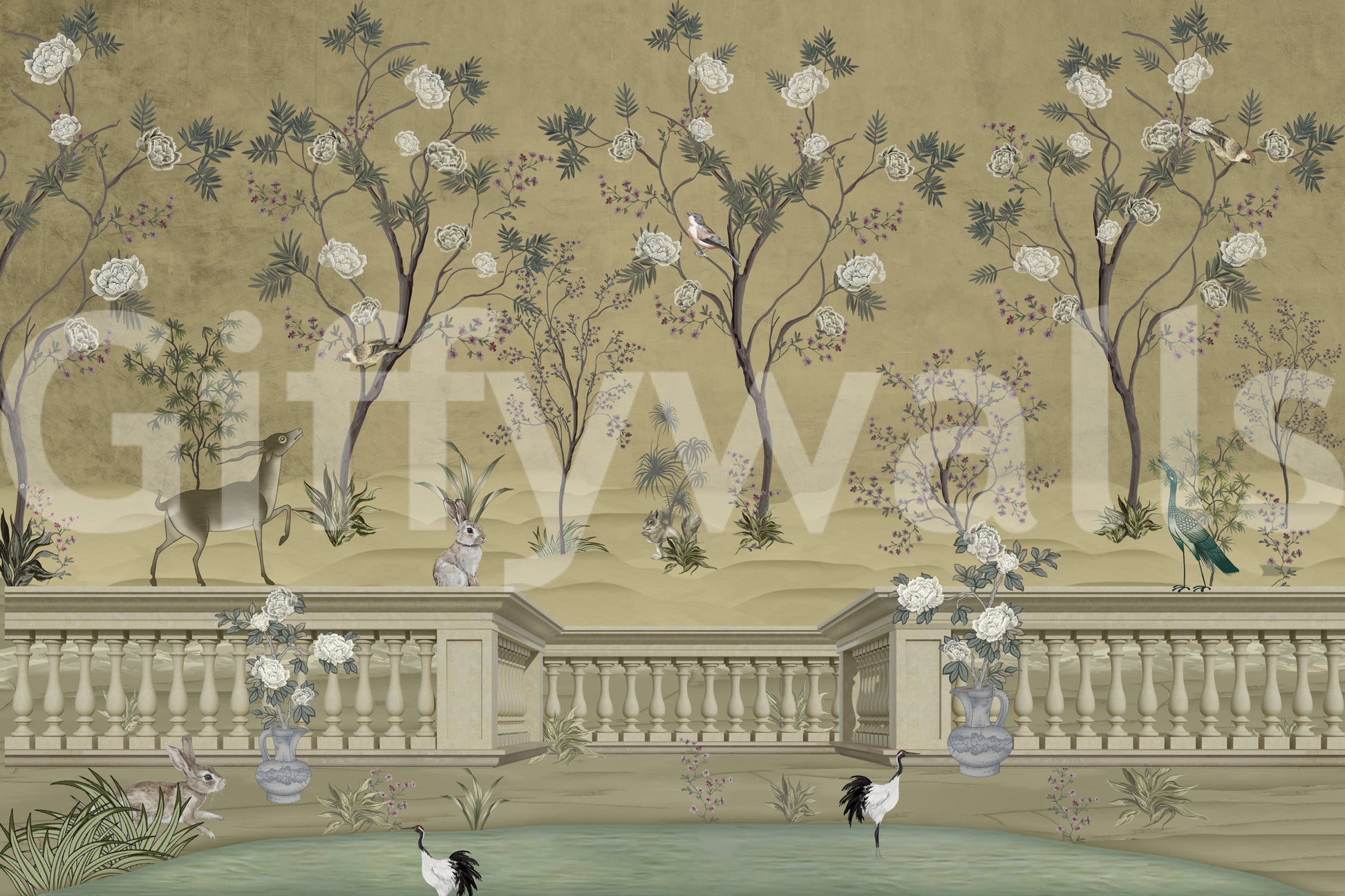 Serene Chinoiserie Mural - Classic Wallpaper

