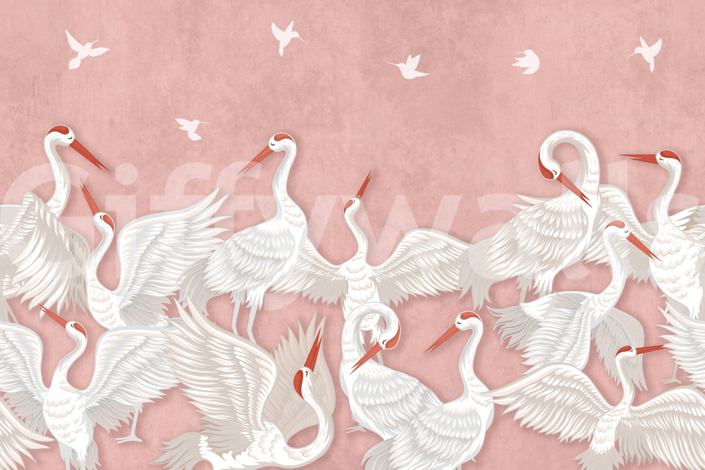 Blush cranes take flight, peaceful and calm

