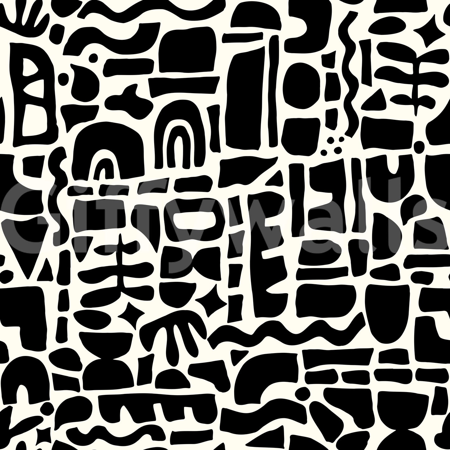 The wallpaper is shown in a contemporary living room setting.
