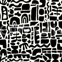 The wallpaper is shown in a contemporary living room setting.
