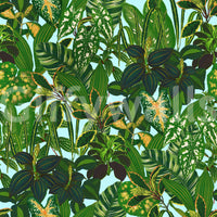 A seamless pattern of tropical plants on a wall

