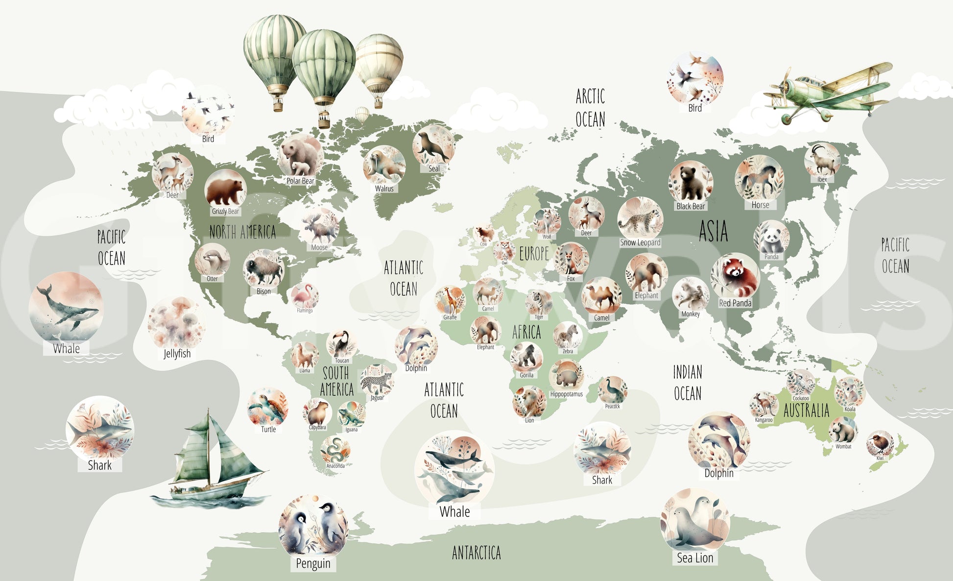 Green Globetrotter elegant decor wallpaper 