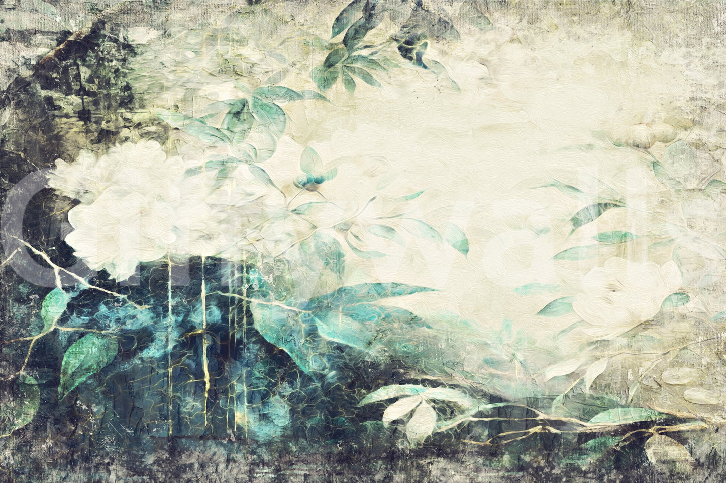 A calming floral design wallpaper mural that defines a space.

