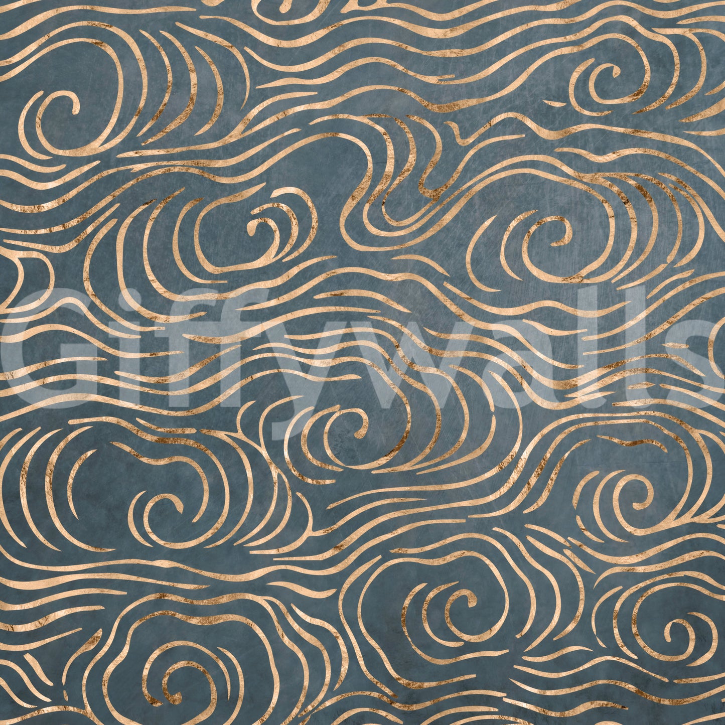 Japanese Waves - Petrol and Gold Wall Mural