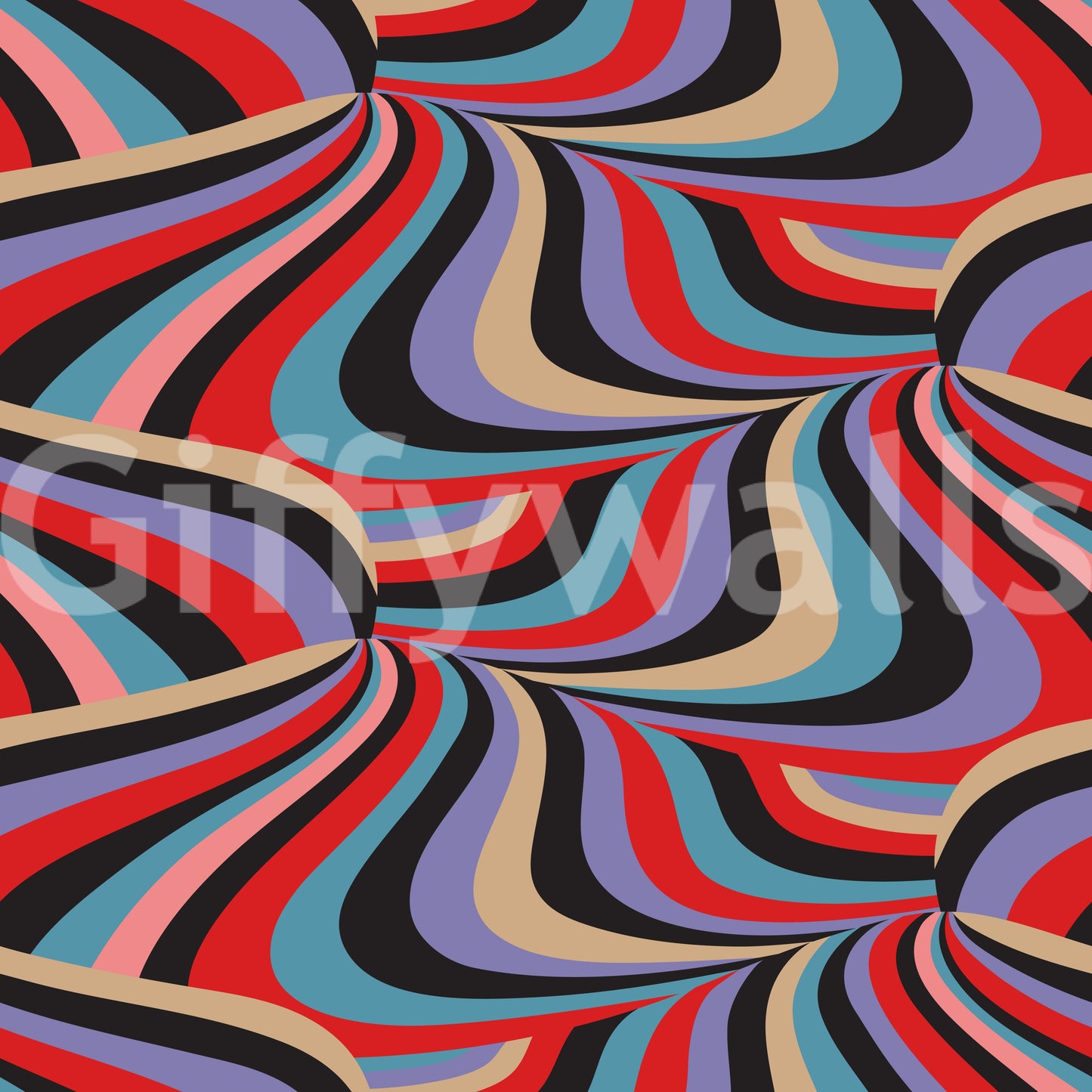 Marble Swirl Groovy Retro Abstract Stripes Colorful Black Purple Red Blue Cream Pink Wallpaper⁠