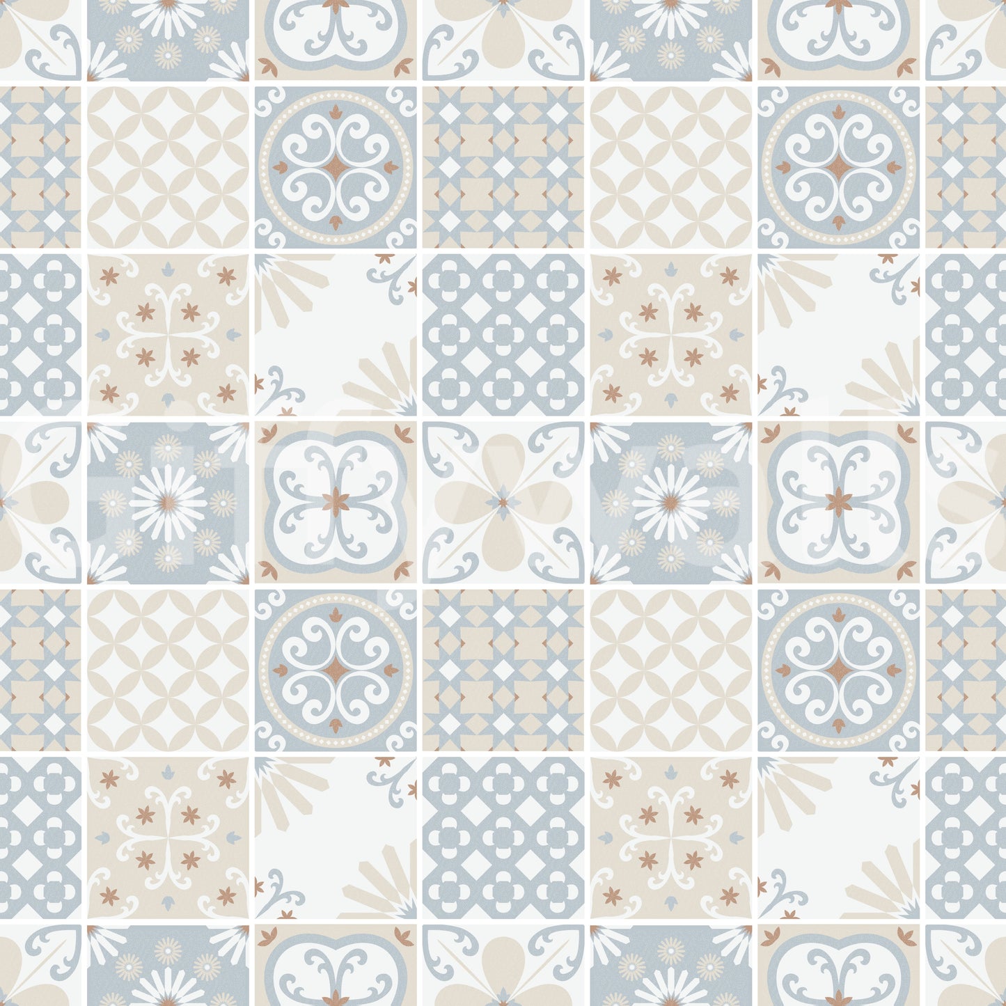Vintage Folk Tiles – Blue Breeze Wallpaper⁠