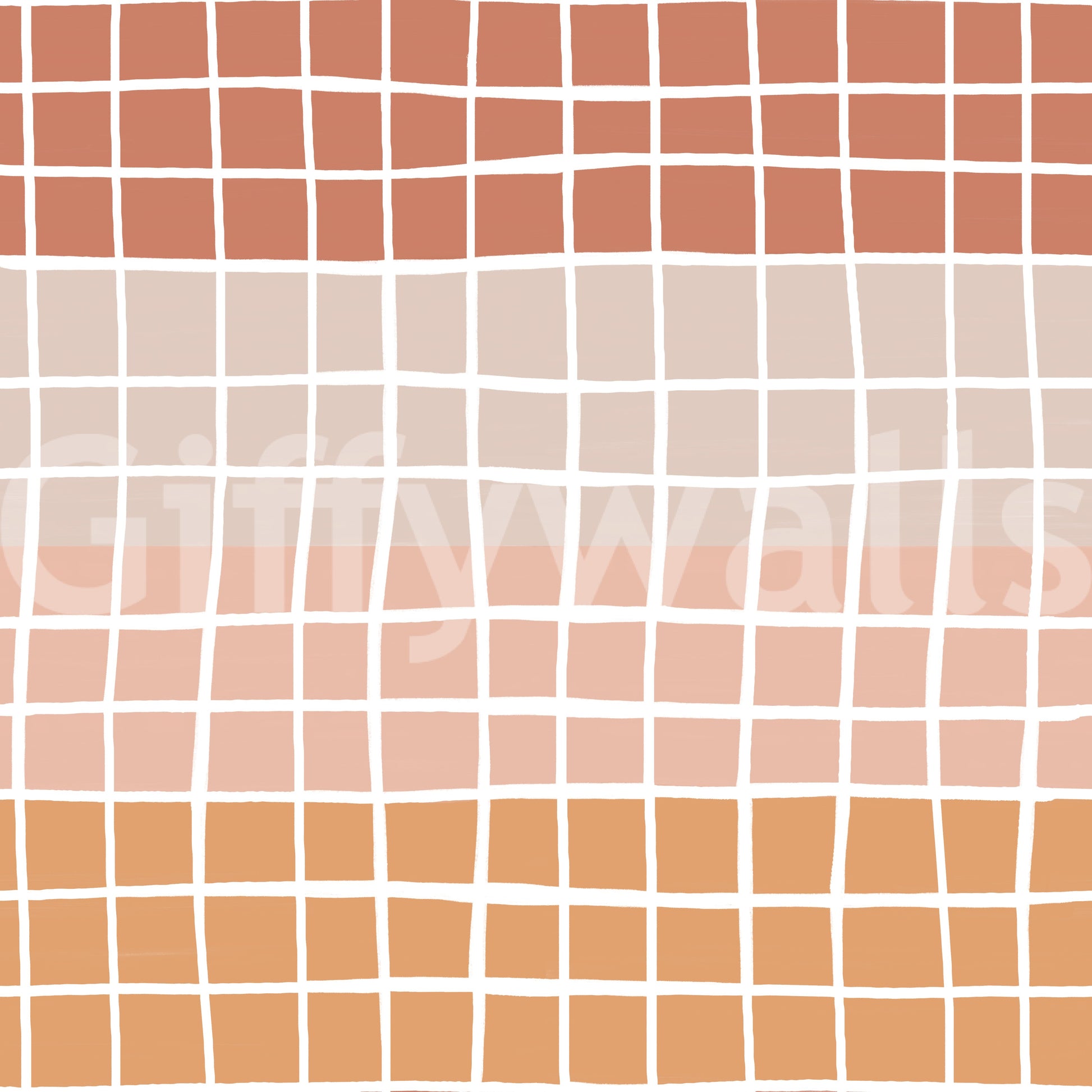 Soothing hand-drawn grid wallpaper blending terracotta, rust, peach, and beige squares naturally.