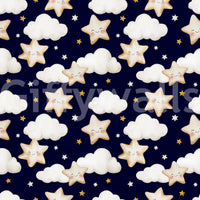 Starry sky wallpaper featuring small twinkling accents and fluffy clouds arranged in a sweet pattern.